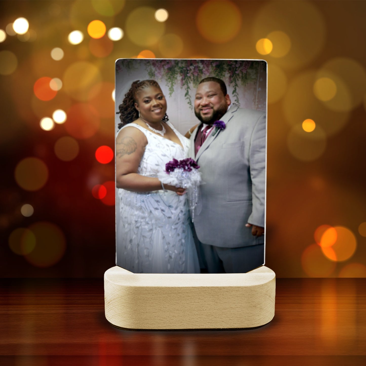 Acrylic Photo Display with Wooden Stand/Lighted Stand