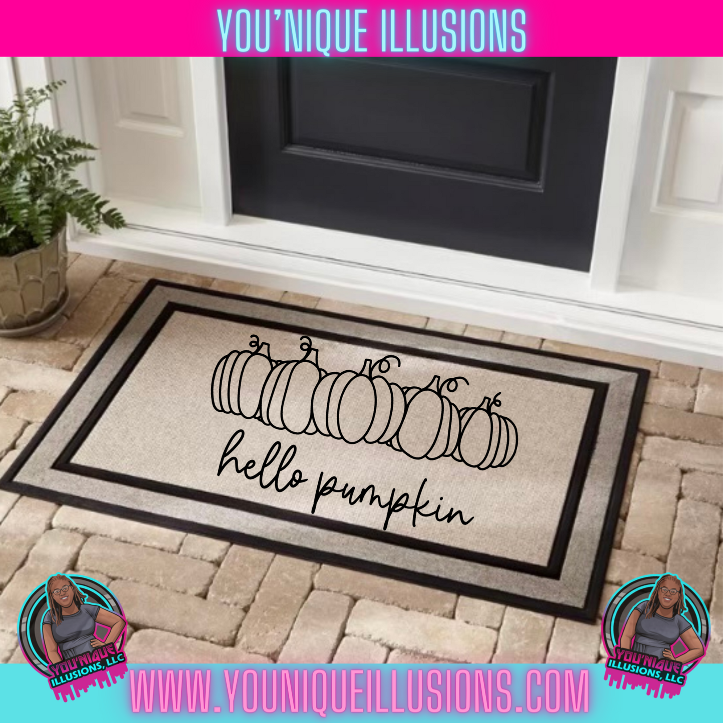 Hello Pumpkin (Black) Doormat