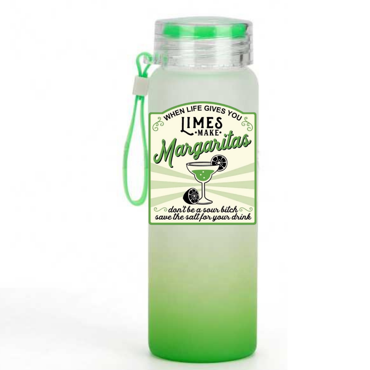 Lemonade, Margarita & Mimosas Frosted Ombré Glass Water Bottle