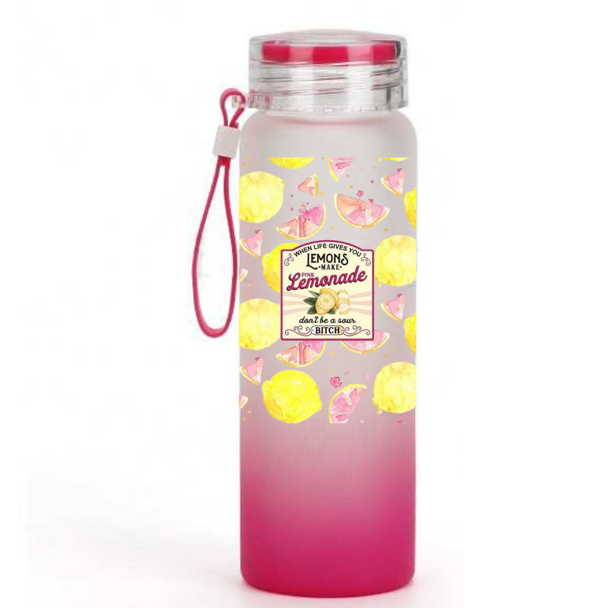 Lemonade, Margarita & Mimosas Frosted Ombré Glass Water Bottle