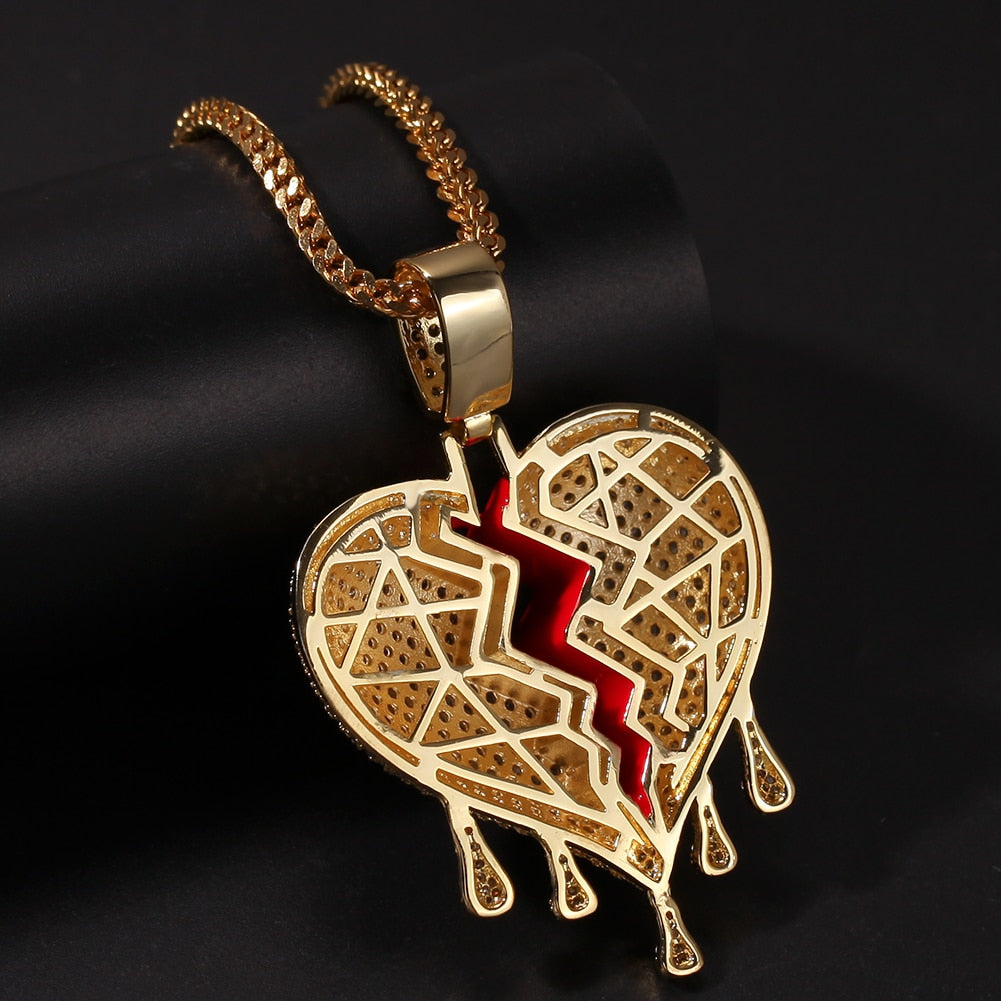 Drip Broken Heart Solid Necklace & Pendant