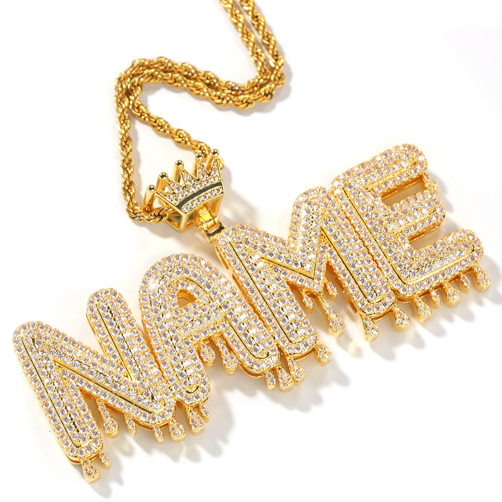 Name Necklace Customize Drip Crown Letter Pendant