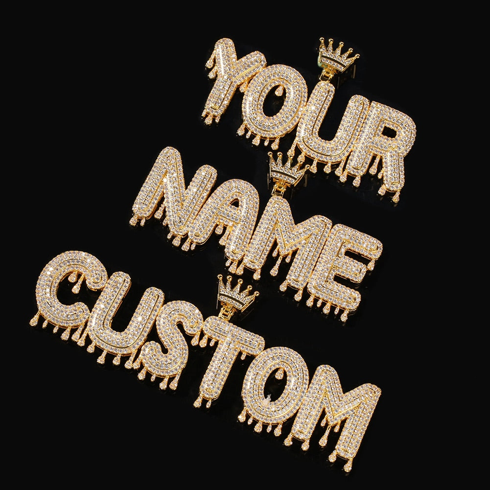 Name Necklace Customize Drip Crown Letter Pendant