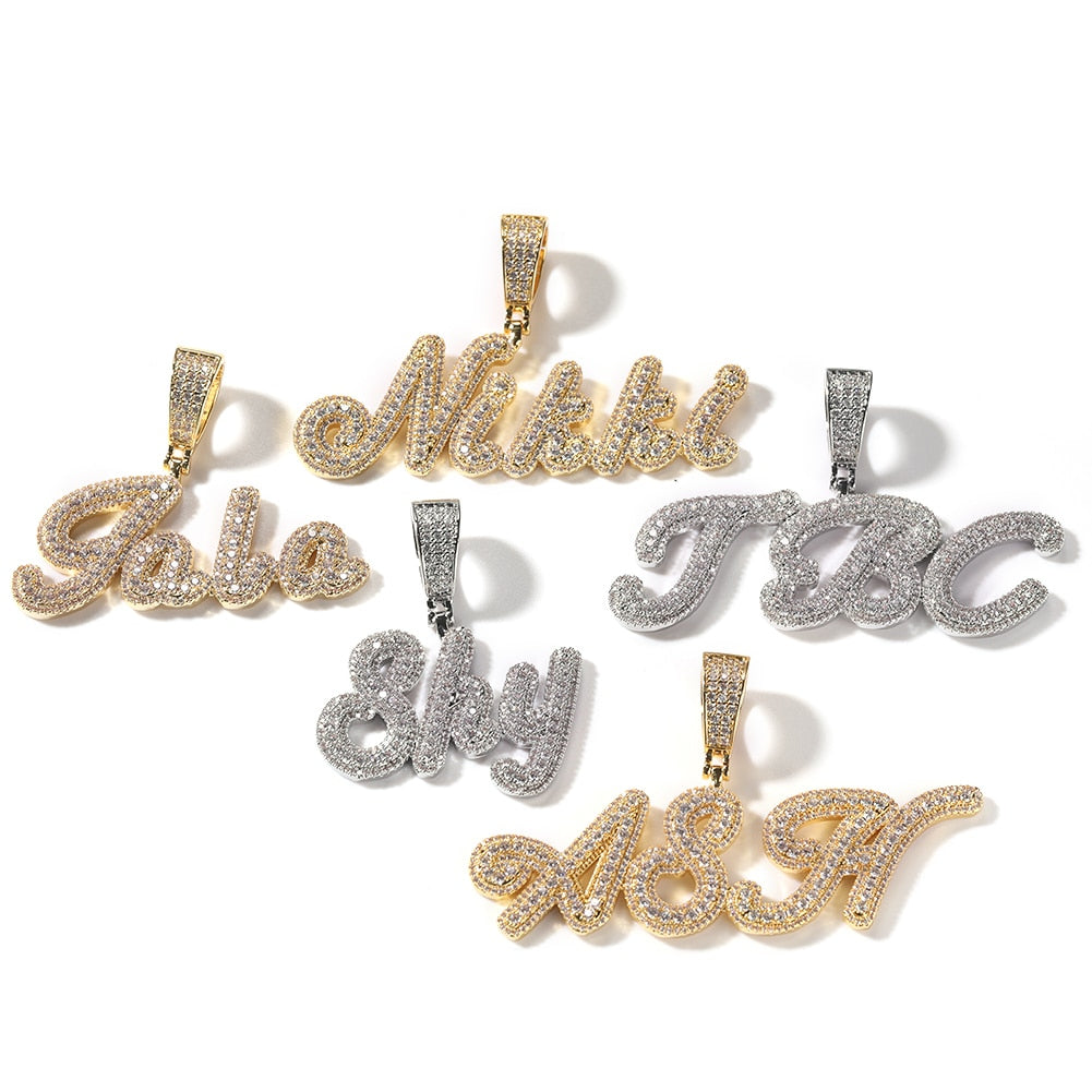 Cursive Letter Custom Name Necklace With Small Baguette Chain