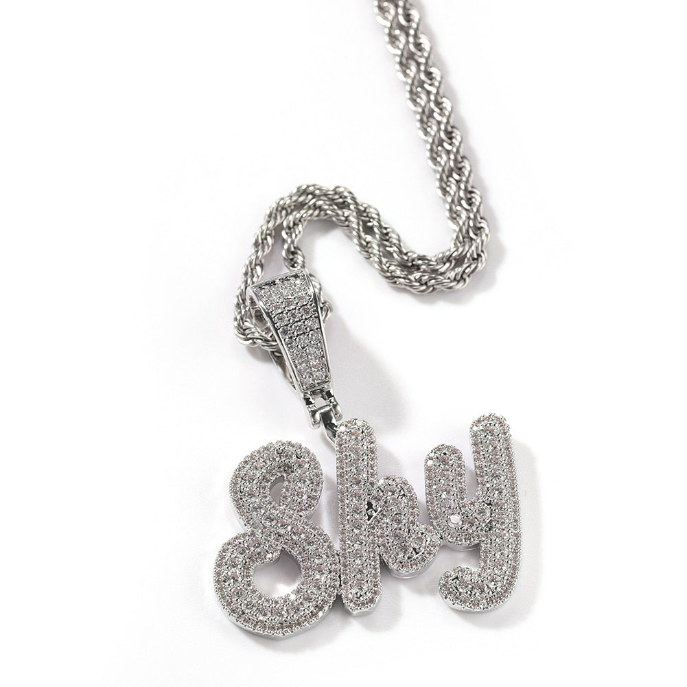 Cursive Letter Custom Name Necklace With Small Baguette Chain