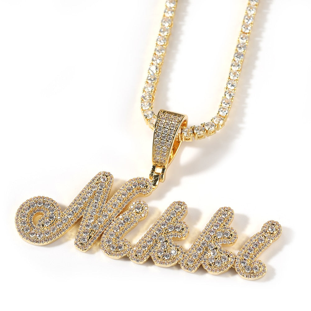 Cursive Letter Custom Name Necklace With Small Baguette Chain