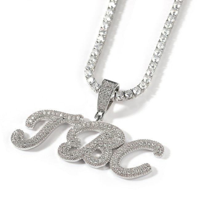 Letter Pendant Necklace for Women with Tennis Chain