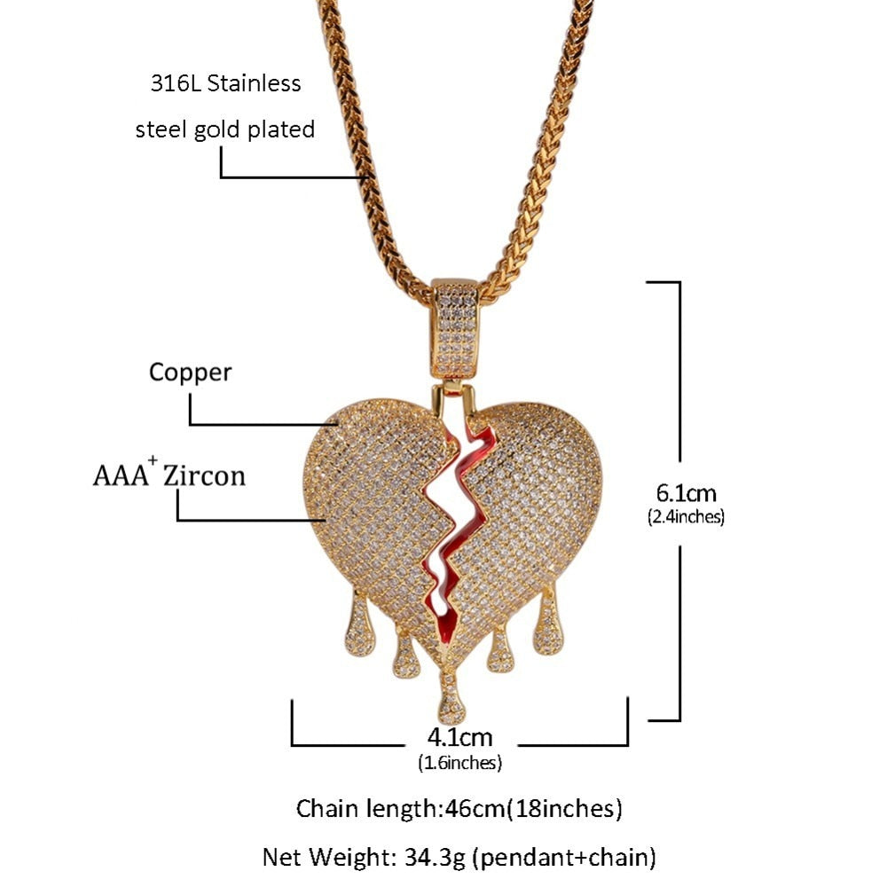 Drip Broken Heart Solid Necklace & Pendant